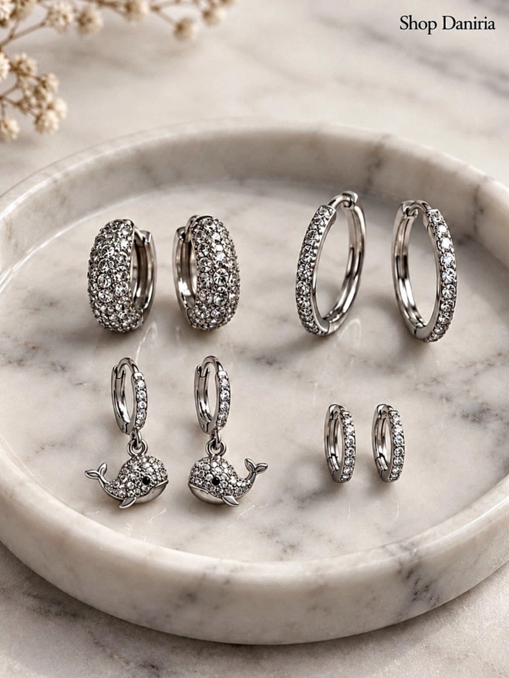 Pavé Hoop & Drop Earrings in Silver & Gold Like New